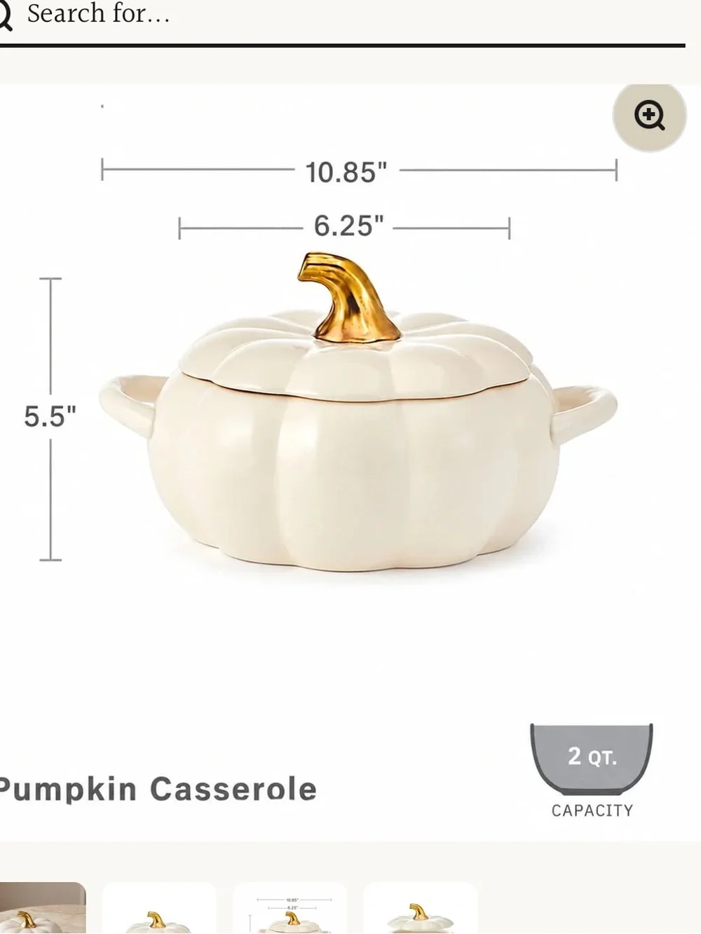 NWT Pfaltzgraff Cream Pumpkin-Shaped Covered Casserole with Gold Stem Accent